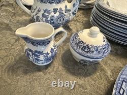 Blue Willow Churchill Coffee Pot Tea Pot Creamer Sugar Bowl Salt Pepper 18 Tray