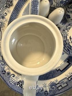 Blue Willow Churchill Coffee Pot Tea Pot Creamer Sugar Bowl Salt Pepper 18 Tray