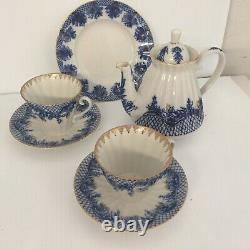 Blue/white Teapot 2cups& Saucers 1 Dessert Plate. Made In Russia