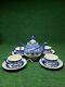 Bombay Adelaide Blue & White Asian Garden Floral Tea Pot & Set/4 Cup And Saucer