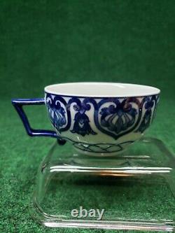 Bombay Adelaide Blue & White Asian Garden Floral Tea Pot & Set/4 Cup and Saucer
