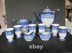 Bombay Blue & White Tile Pattern 10 Pc Set Coffee Pot Teapot Sugar Creamer Mugs