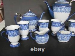 Bombay Blue & White Tile Pattern 10 Pc Set Coffee Pot Teapot Sugar Creamer Mugs