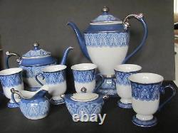 Bombay Blue & White Tile Pattern 10 Pc Set Coffee Pot Teapot Sugar Creamer Mugs