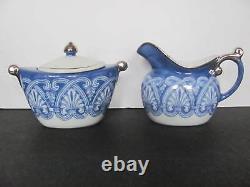 Bombay Blue & White Tile Pattern 10 Pc Set Coffee Pot Teapot Sugar Creamer Mugs