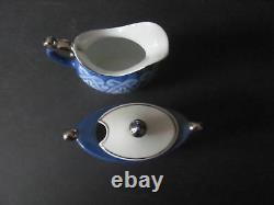 Bombay Blue & White Tile Pattern 10 Pc Set Coffee Pot Teapot Sugar Creamer Mugs