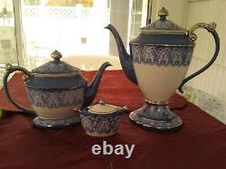 Bombay China Ceramic Blue/White Tea pot and Coffee Pot Plus Sugar bowl withlid