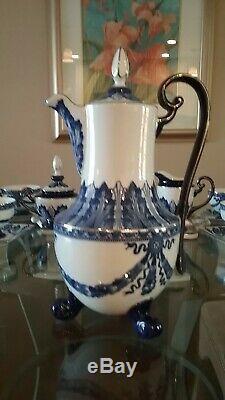 Bombay-Cobalt Blue/White Tea/Coffee Set- 12 Piece Set small chip on serving tray