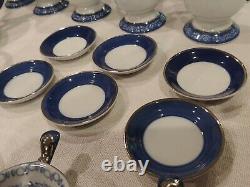 Bombay tea, coffee set. 40 piece Blue and white, trimmed in platinum