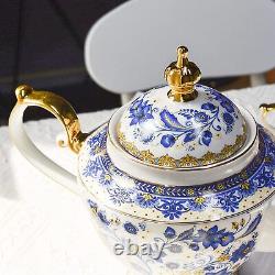 Bone China Tea SetTeapot9-Piece Blue White Porcelain Saucer Set Service Teapot