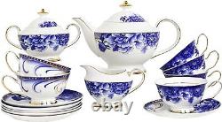 Bone China Tea Set Service 6 Teapot Sugar Bowl Creamer Pitcher