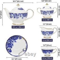 Bone China Tea Set Service 6 Teapot Sugar Bowl Creamer Pitcher