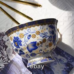 Bone China Tea Set with Teapot, 9-Piece and White Porcelain Tea Cup Blue