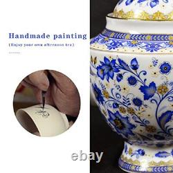 Bone China Tea Set with Teapot, 9-Piece and White Porcelain Tea Cup Blue