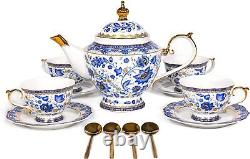 Bone China Tea Unique Gift Set Teapot Porcelain Service for 4 Free OF lead