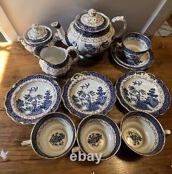 Booths real old willow a8025 Tea Set 4cup Withsaucers Sugar&cream With Yea Pot