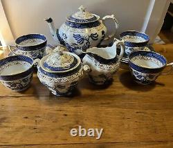 Booths real old willow a8025 Tea Set 4cup Withsaucers Sugar&cream With Yea Pot