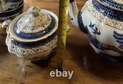 Booths real old willow a8025 Tea Set 4cup Withsaucers Sugar&cream With Yea Pot