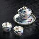 Boutique Tea Set Ceramic Pure Silver Tea Pot Gaiwan Matching Tea Cup Handpainted