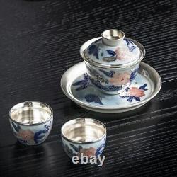 Boutique Tea Set Ceramic Pure Silver Tea Pot Gaiwan Matching Tea Cup Handpainted