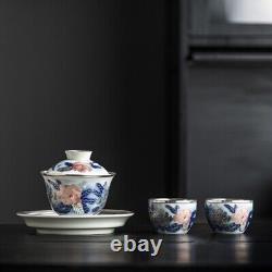 Boutique Tea Set Ceramic Pure Silver Tea Pot Gaiwan Matching Tea Cup Handpainted