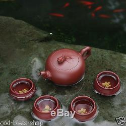 Boutique full handmade tea pot marked fish carved yixing real zisha tea cups pot