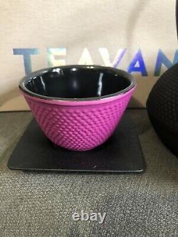 Brand new Teavana Cast Iron Tea Set Hobnail FOUR multi-colored Cups Coasters