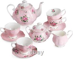 Btat- Floral Tea Set, Tea Cups (8Oz), Tea Pot (38Oz), Creamer and Sugar Set, Gif