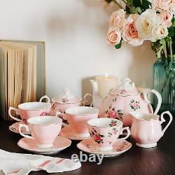 Btat- Floral Tea Set, Tea Cups (8Oz), Tea Pot (38Oz), Creamer and Sugar Set, Gif