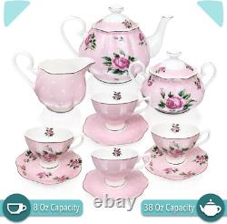 Btat- Floral Tea Set, Tea Cups (8Oz), Tea Pot (38Oz), Creamer and Sugar Set, Gif