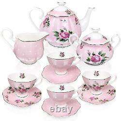Btat- Floral Tea Set, Tea Cups (8Oz), Tea Pot (38Oz), Creamer and Sugar Set, Gif