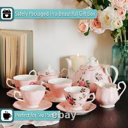 Btat- Floral Tea Set, Tea Cups (8Oz), Tea Pot (38Oz), Creamer and Sugar Set, Gif