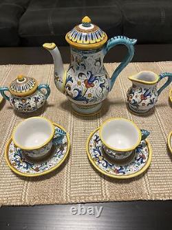 Buitoni Deruta Italy Art Pottery 15pc Coffee Tea Set With Teapot/Creamer/Sugar