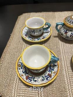 Buitoni Deruta Italy Art Pottery 15pc Coffee Tea Set With Teapot/Creamer/Sugar