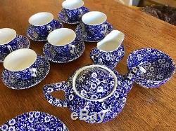 Burleigh Blue Calico 21 Piece Tea Set Teapot British Floral Cobalt Blue Pattern