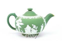 C1900 Antique Green Jasperware Tea Set Trio Wedgwood Teapot Sugar Bowl Creamer