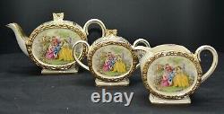 C1950 3 Piece Sadler Tea Set Barrel Shaped Courting Couples Teapot Jug Sugar