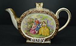 C1950 3 Piece Sadler Tea Set Barrel Shaped Courting Couples Teapot Jug Sugar