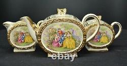 C1950 3 Piece Sadler Tea Set Barrel Shaped Courting Couples Teapot Jug Sugar