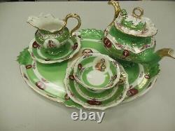 CARLSBAD AUSTRIA ANTIQUE TEAPOT TRAY AND CREAMER SET 6 PIECE 1800s NAPOLEON