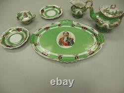 CARLSBAD AUSTRIA ANTIQUE TEAPOT TRAY AND CREAMER SET 6 PIECE 1800s NAPOLEON