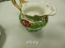 CARLSBAD AUSTRIA ANTIQUE TEAPOT TRAY AND CREAMER SET 6 PIECE 1800s NAPOLEON