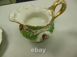 CARLSBAD AUSTRIA ANTIQUE TEAPOT TRAY AND CREAMER SET 6 PIECE 1800s NAPOLEON