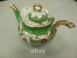 CARLSBAD AUSTRIA ANTIQUE TEAPOT TRAY AND CREAMER SET 6 PIECE 1800s NAPOLEON