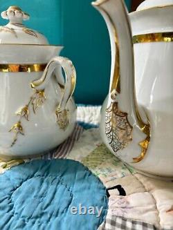 CFH- Haviland china- Gold Gilded- leaf pattern- Charles F Haviland- tea pot