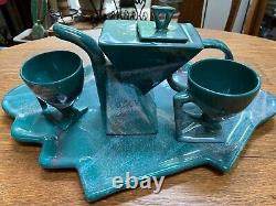 CHARLES NALLE Ceramic Tea Coffee Service Teapot Cups Tray Set Signed Pottery