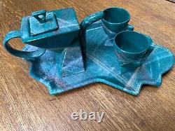 CHARLES NALLE Ceramic Tea Coffee Service Teapot Cups Tray Set Signed Pottery