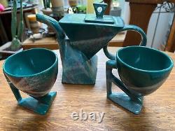 CHARLES NALLE Ceramic Tea Coffee Service Teapot Cups Tray Set Signed Pottery