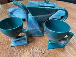 CHARLES NALLE Ceramic Tea Coffee Service Teapot Cups Tray Set Signed Pottery