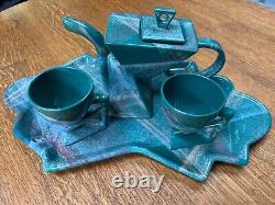 CHARLES NALLE Ceramic Tea Coffee Service Teapot Cups Tray Set Signed Pottery